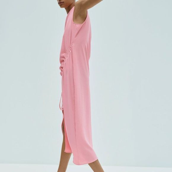 NEW ZARA DRAPED ASYMMETRIC DRESS ROSE PINK WOMENS SIZE XS - Picture 8 of 9